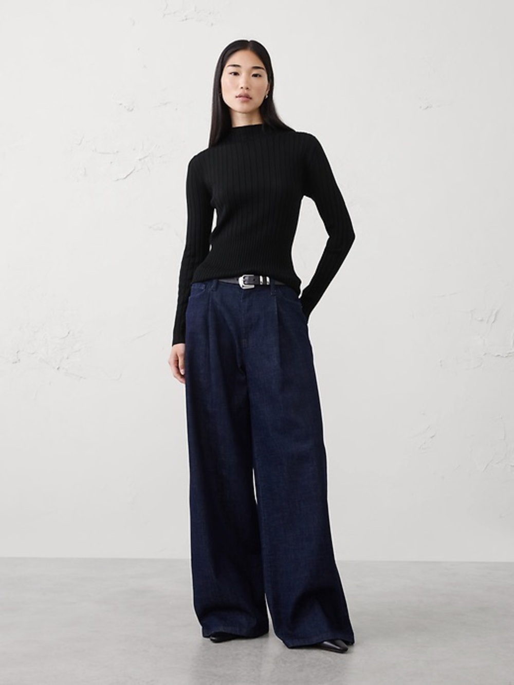 Merino Wool Ribbed Sweater in Black - NWT